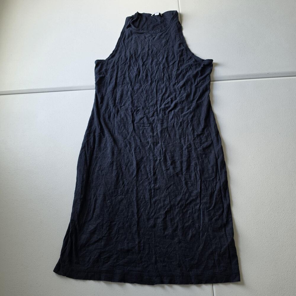 James Perse Tank Dress Womens 3/L Blue Cotton Modal Jersey High Neck Midi Summer